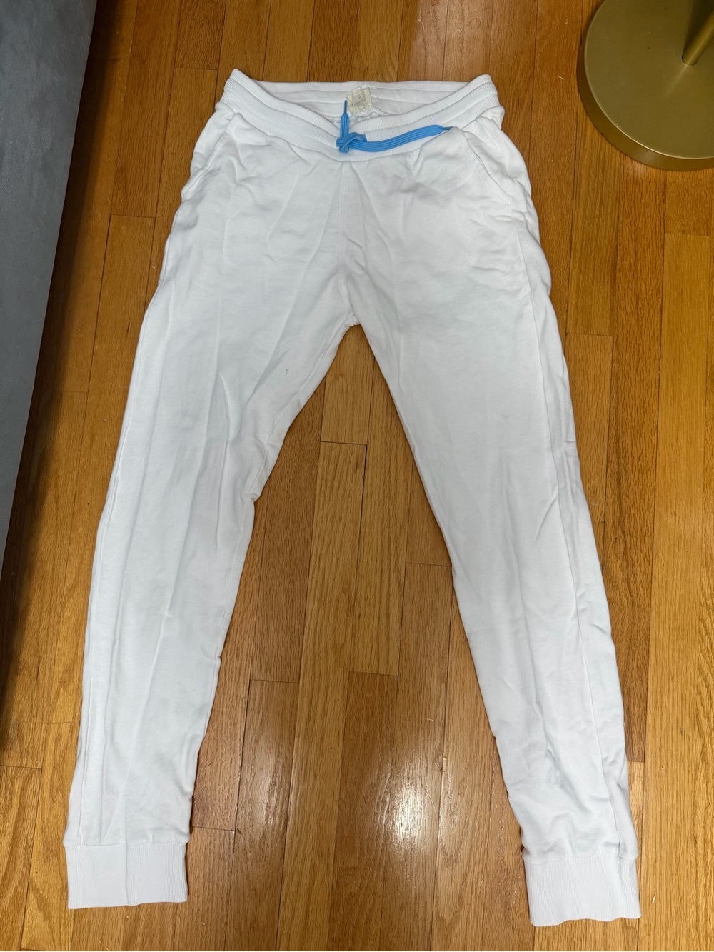 St Barths Women's White Jogger Sweatpants with Blue Drawstring